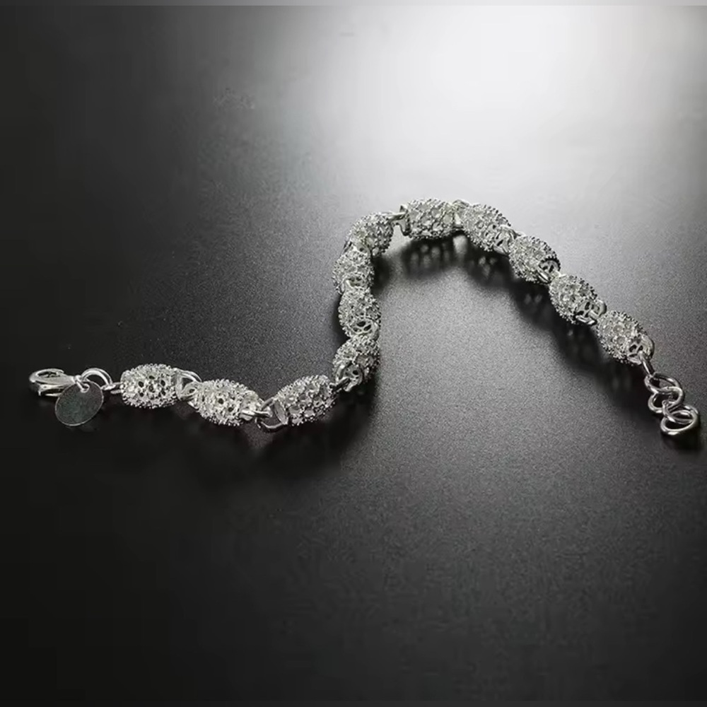 NIB S925 Sterling Silver Flower Beads Bracelet Hollow Ball Adjustable Chain - Picture 12 of 13